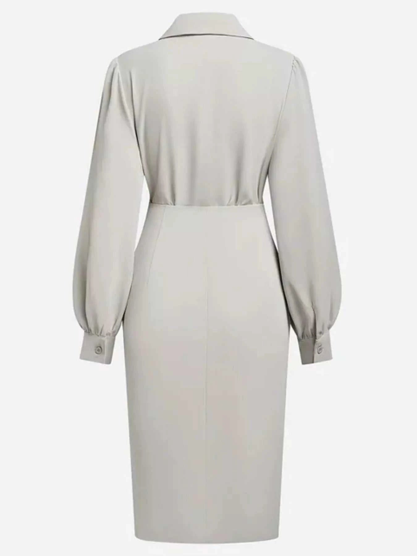 Ruched Midi Shirt Dress with Side Slit - Elegant & Stylish |JSandi - Jsandiclothing.com