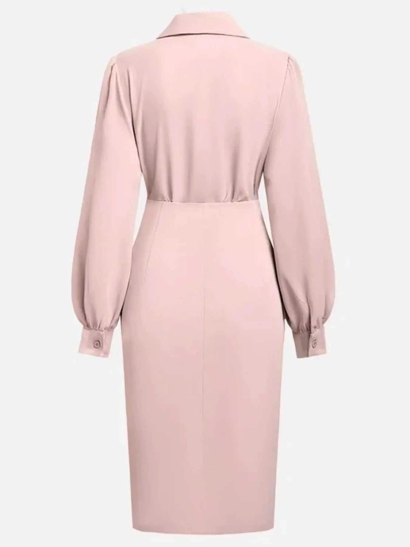 Ruched Midi Shirt Dress with Side Slit - Elegant & Stylish |JSandi - Jsandiclothing.com