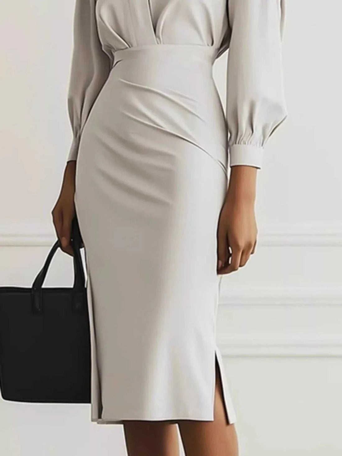 Ruched Midi Shirt Dress with Side Slit - Elegant & Stylish |JSandi - Jsandiclothing.com