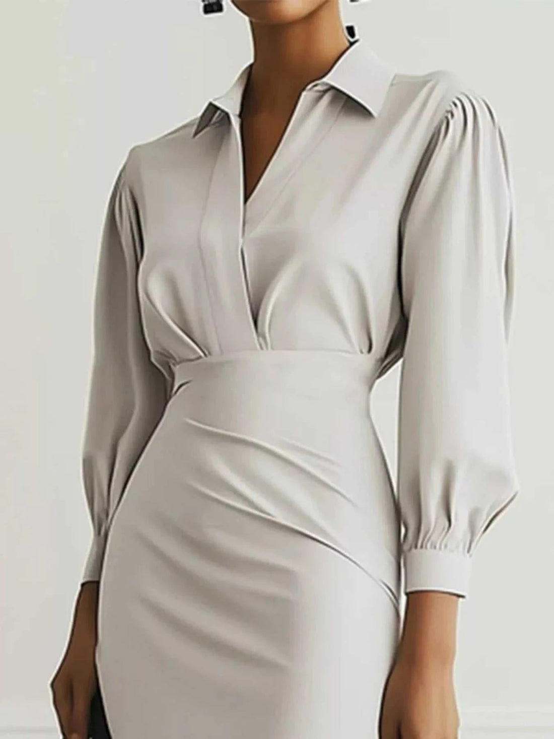 Ruched Midi Shirt Dress with Side Slit - Elegant & Stylish |JSandi - Jsandiclothing.com