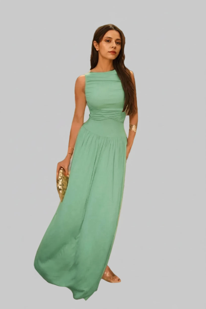 Ruched Sleeveless Maxi Dress - Jsandiclothing.com