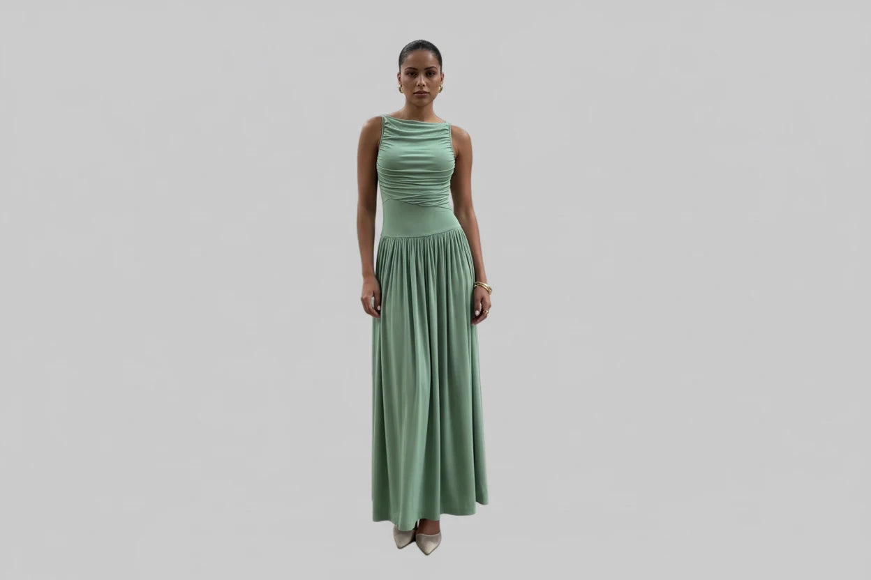 Ruched Sleeveless Maxi Dress - Jsandiclothing.com