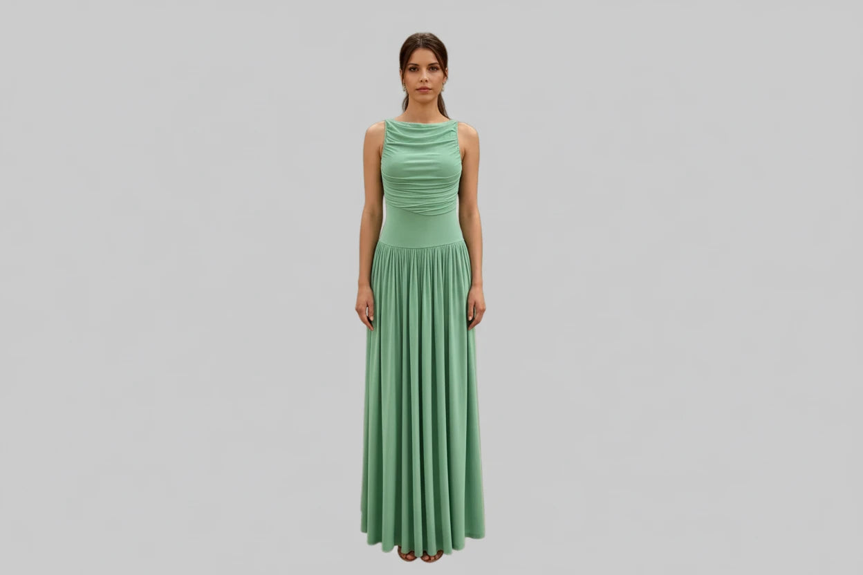 Ruched Sleeveless Maxi Dress - Jsandiclothing.com