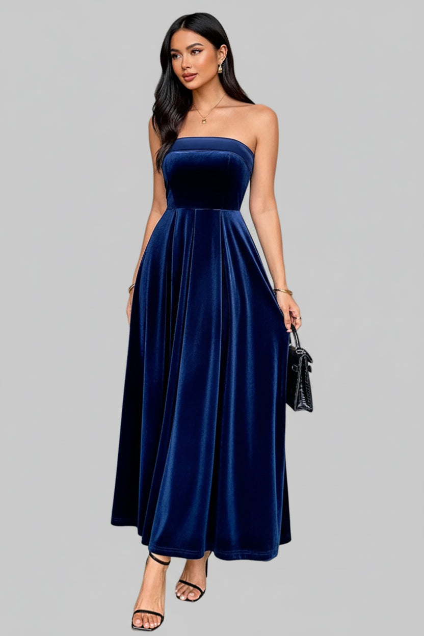 Ruched Tube Midi Dress | Elegant Strapless Style - Jsandiclothing.com