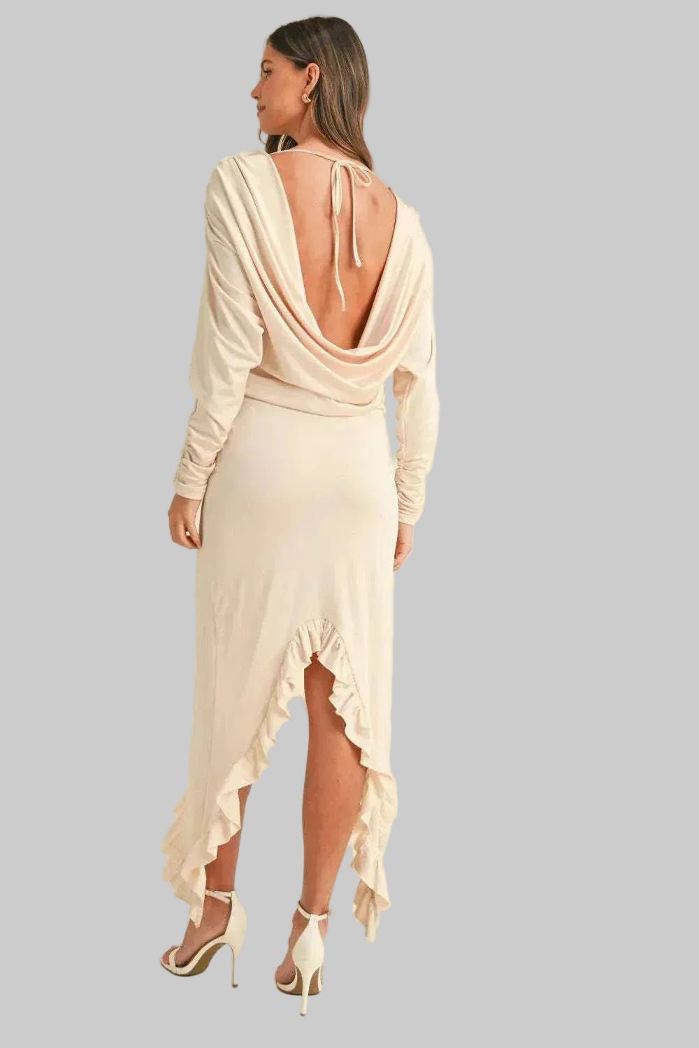 Ruffle Dress - Elegant Backless Asymmetric Hem Dress - Chic& Flattering - Jsandiclothing.com