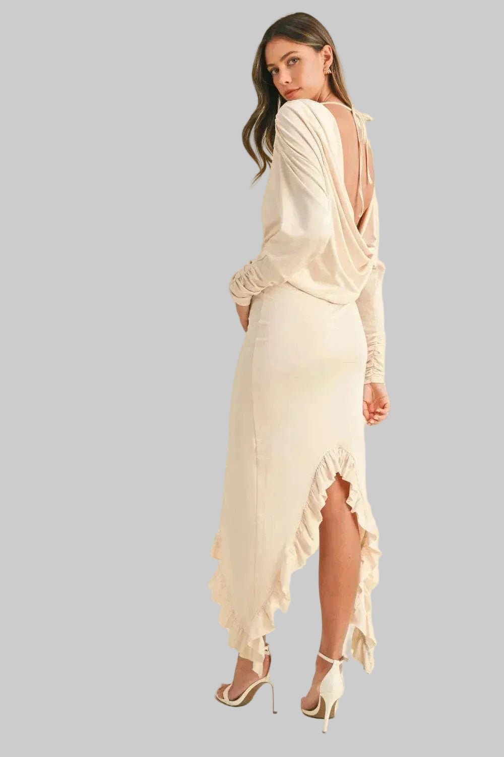 Ruffle Dress - Elegant Backless Asymmetric Hem Dress - Chic& Flattering - Jsandiclothing.com