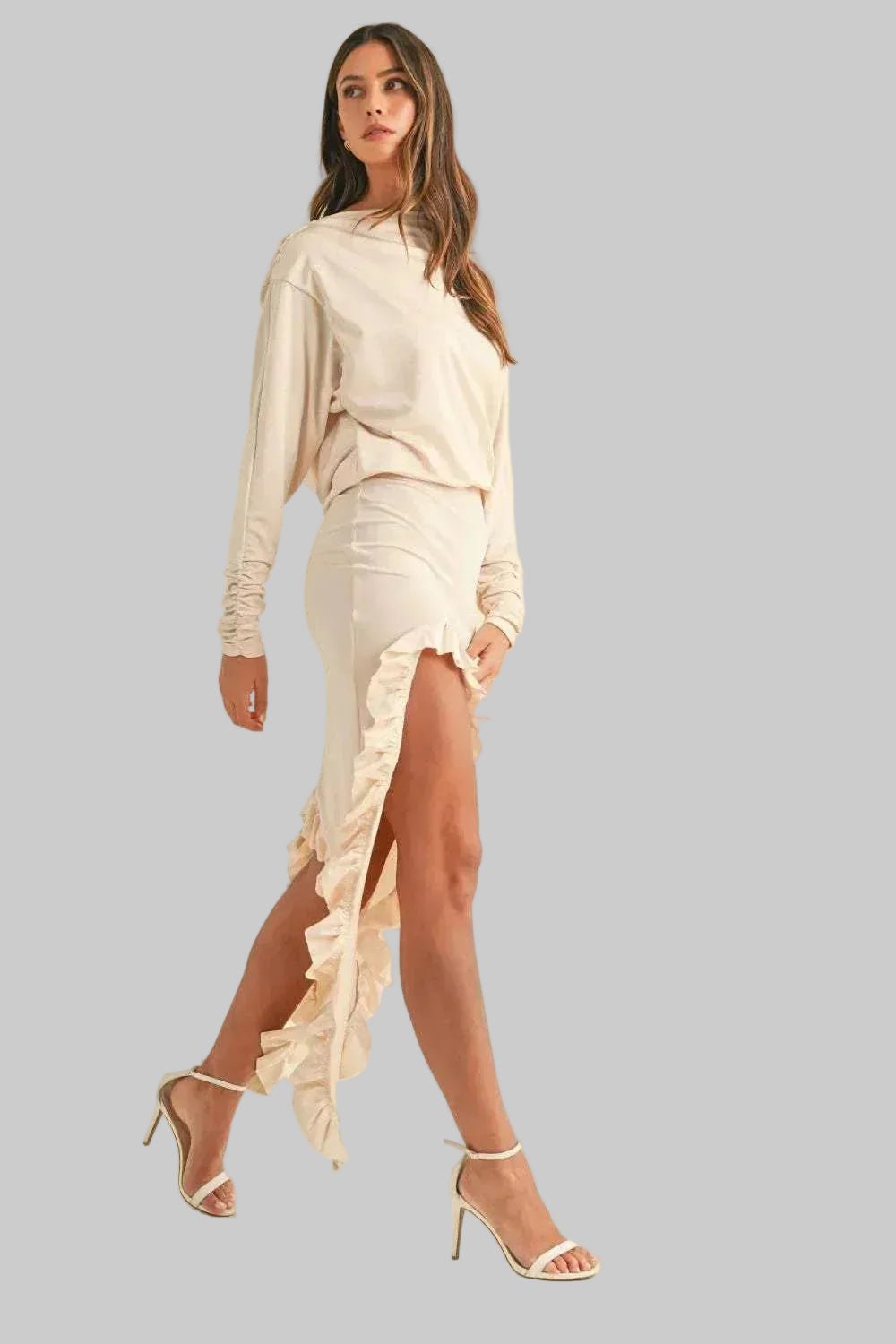 Ruffle Dress - Elegant Backless Asymmetric Hem Dress - Chic& Flattering - Jsandiclothing.com