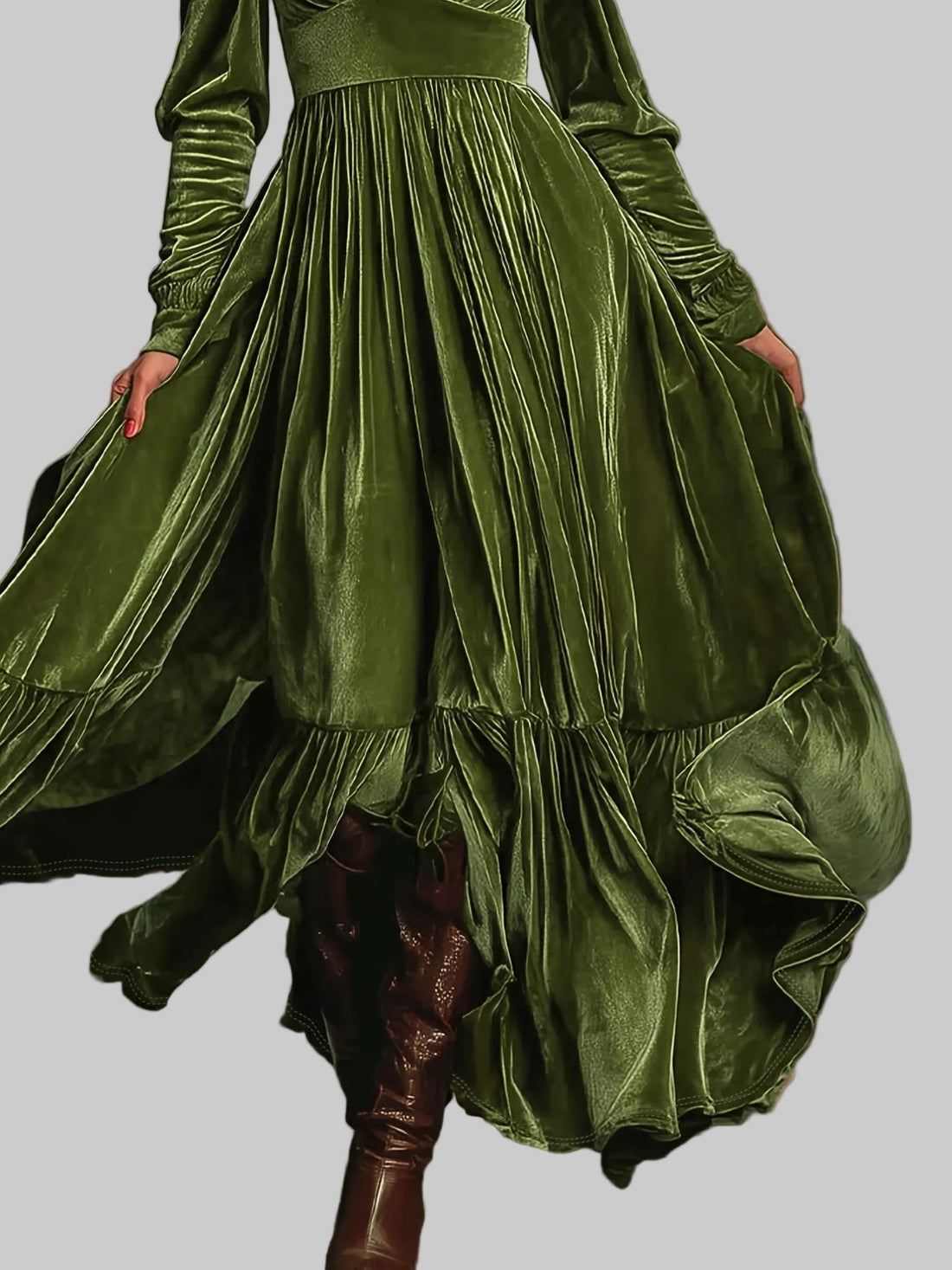 Ruffled Hem Long Sleeve Dress Elegant & Stylish | JSandiclothing - Jsandiclothing.com