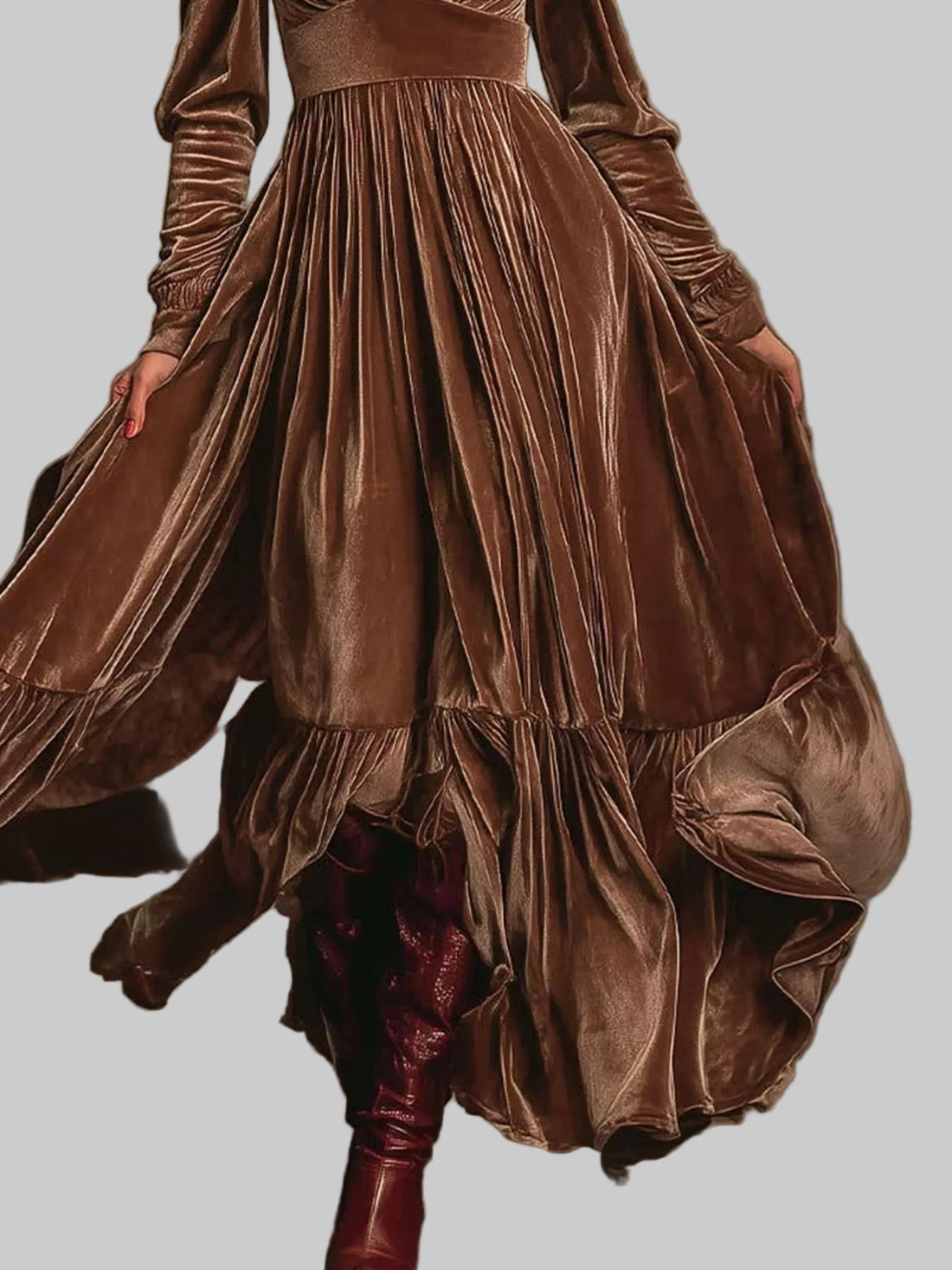 Ruffled Hem Long Sleeve Dress Elegant & Stylish | JSandiclothing - Jsandiclothing.com