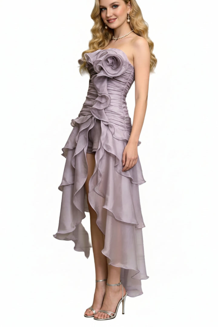 Ruffled High - Low Strapless Dress - Jsandiclothing.com