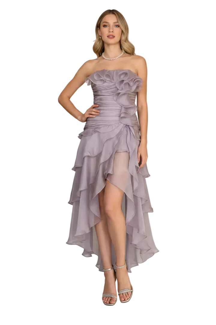 Ruffled High - Low Strapless Dress - Jsandiclothing.com