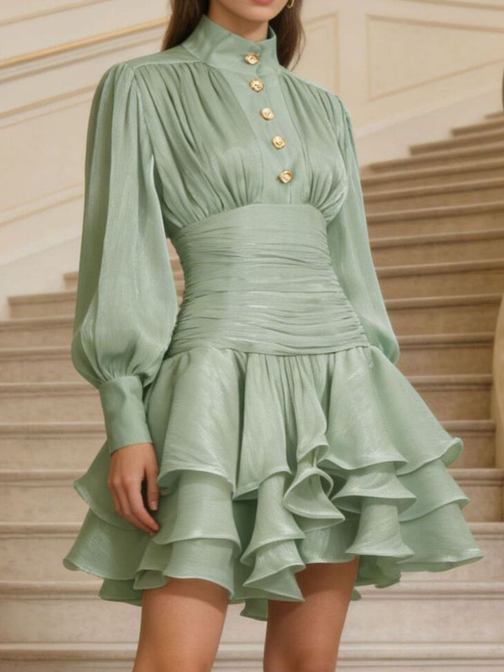 Ruffled Layered Lantern Sleeve Mini Dress - Jsandiclothing.com