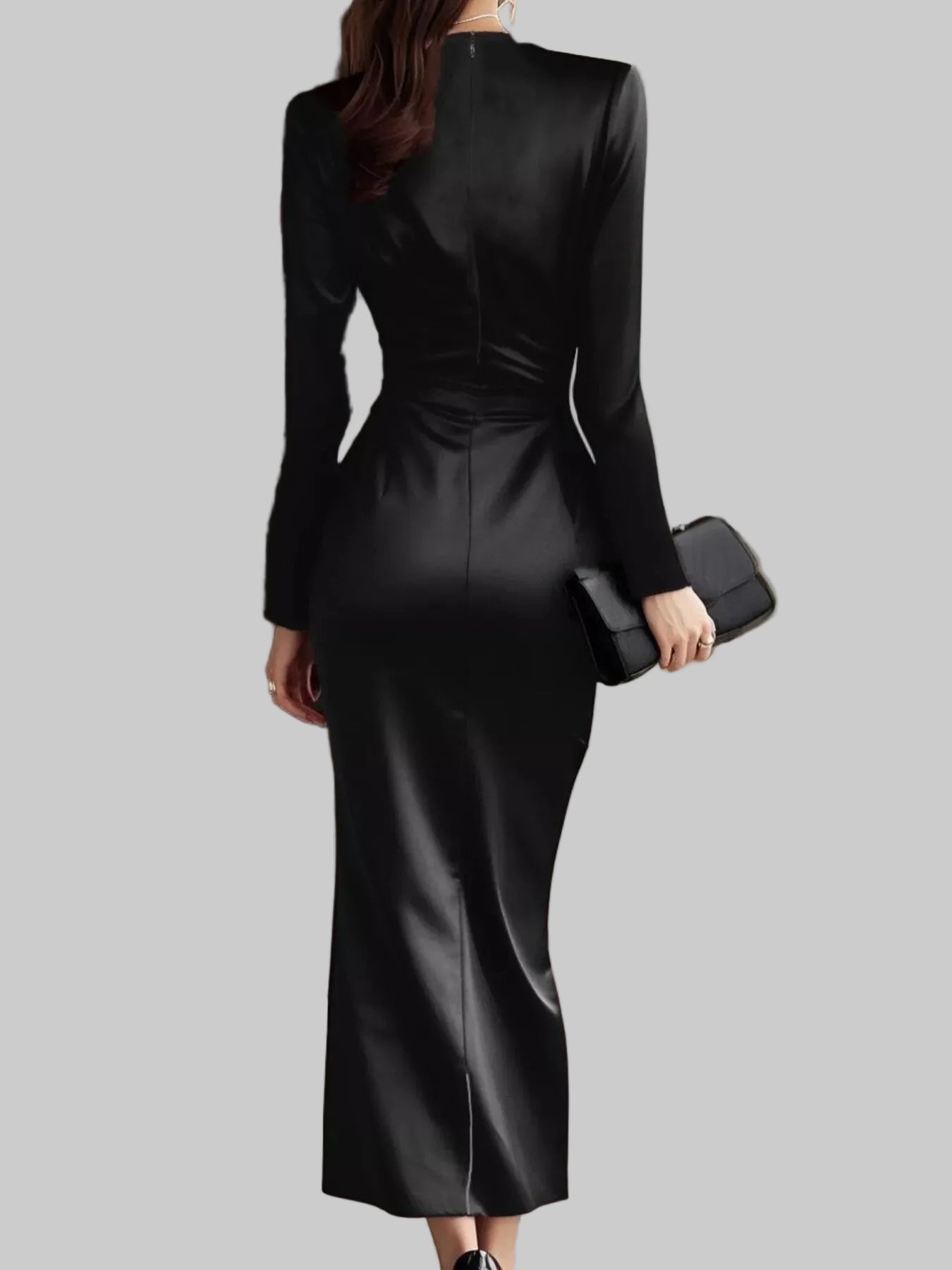 Satin Wrap Long Sleeve Midi Dress - Jsandiclothing.com