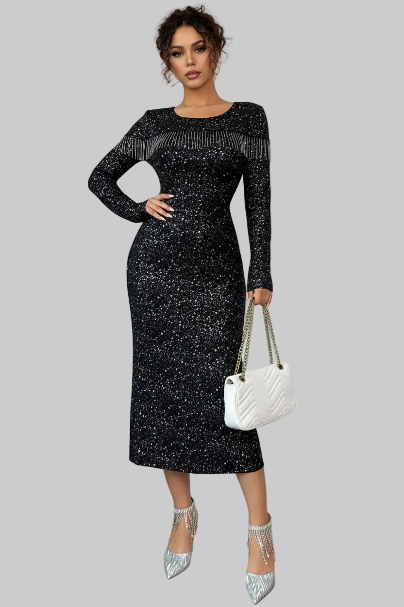 Sequin Long Sleeve Bodycon Dress| Formal & Chic - Jsandiclothing.com