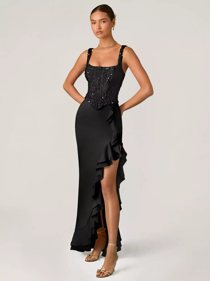 Sequin Ruffle Hem Maxi Dress - Jsandiclothing.com