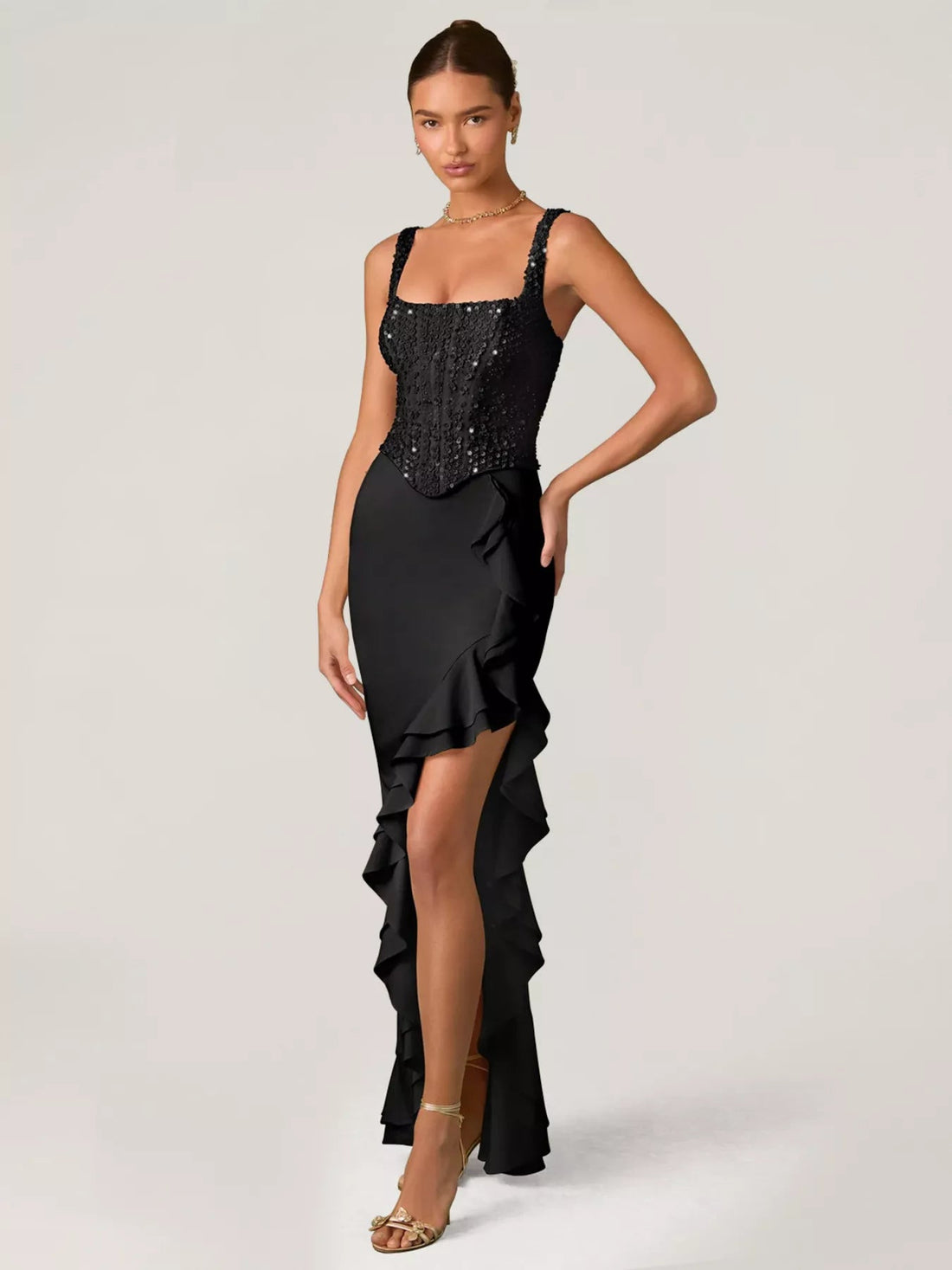Sequin Ruffle Hem Maxi Dress - Jsandiclothing.com