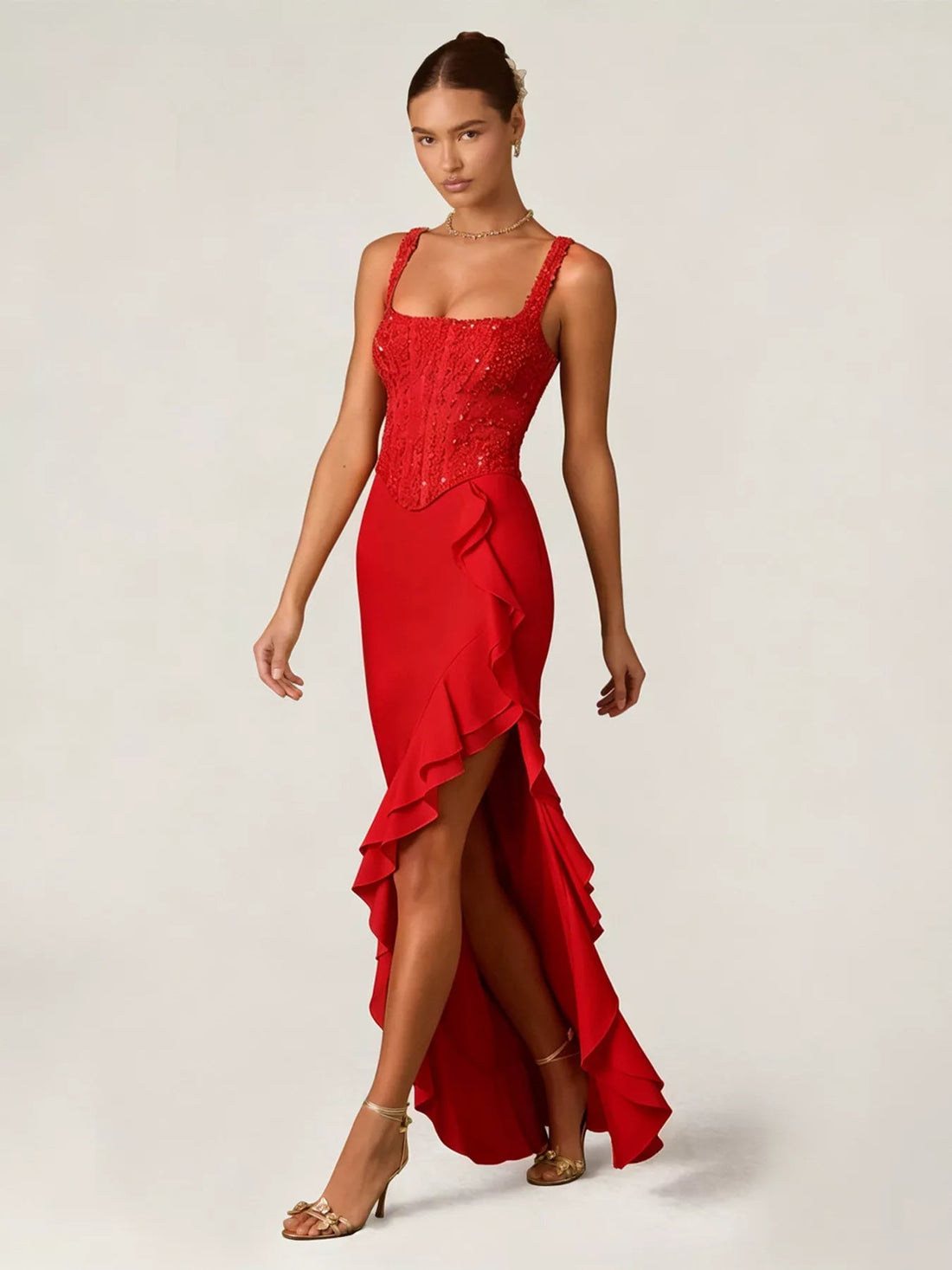 Sequin Ruffle Hem Maxi Dress - Jsandiclothing.com