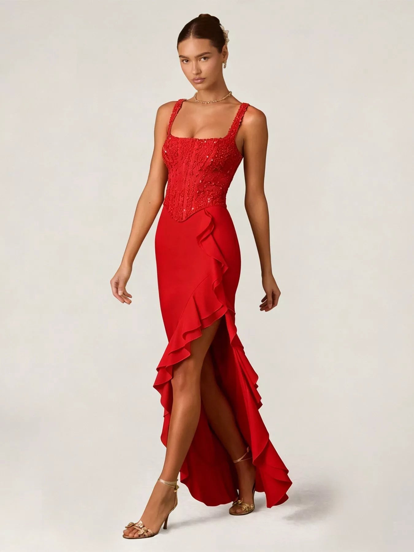 Sequin Ruffle Hem Maxi Dress - Jsandiclothing.com