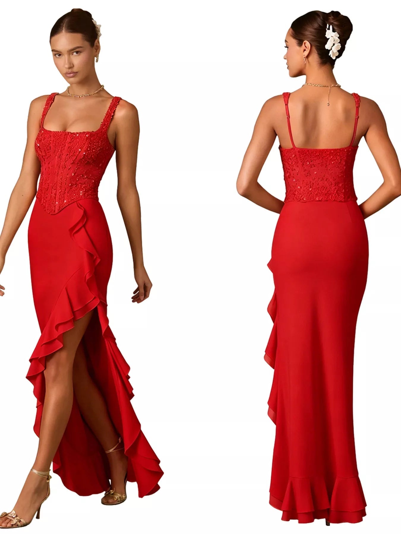 Sequin Ruffle Hem Maxi Dress - Jsandiclothing.com