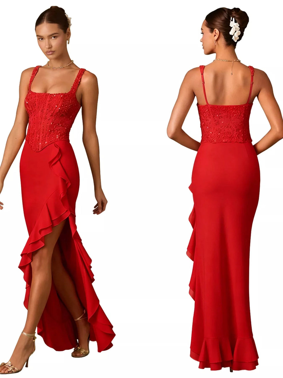 Sequin Ruffle Hem Maxi Dress - Jsandiclothing.com
