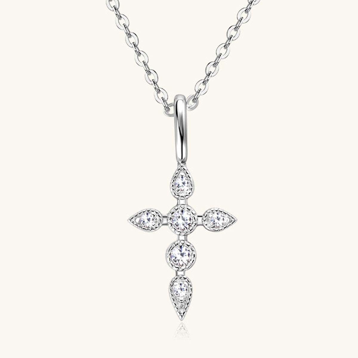 Silver Necklace | Elegant 925 Sterling Silver Moissanite Cross Pendant - Jsandiclothing.com