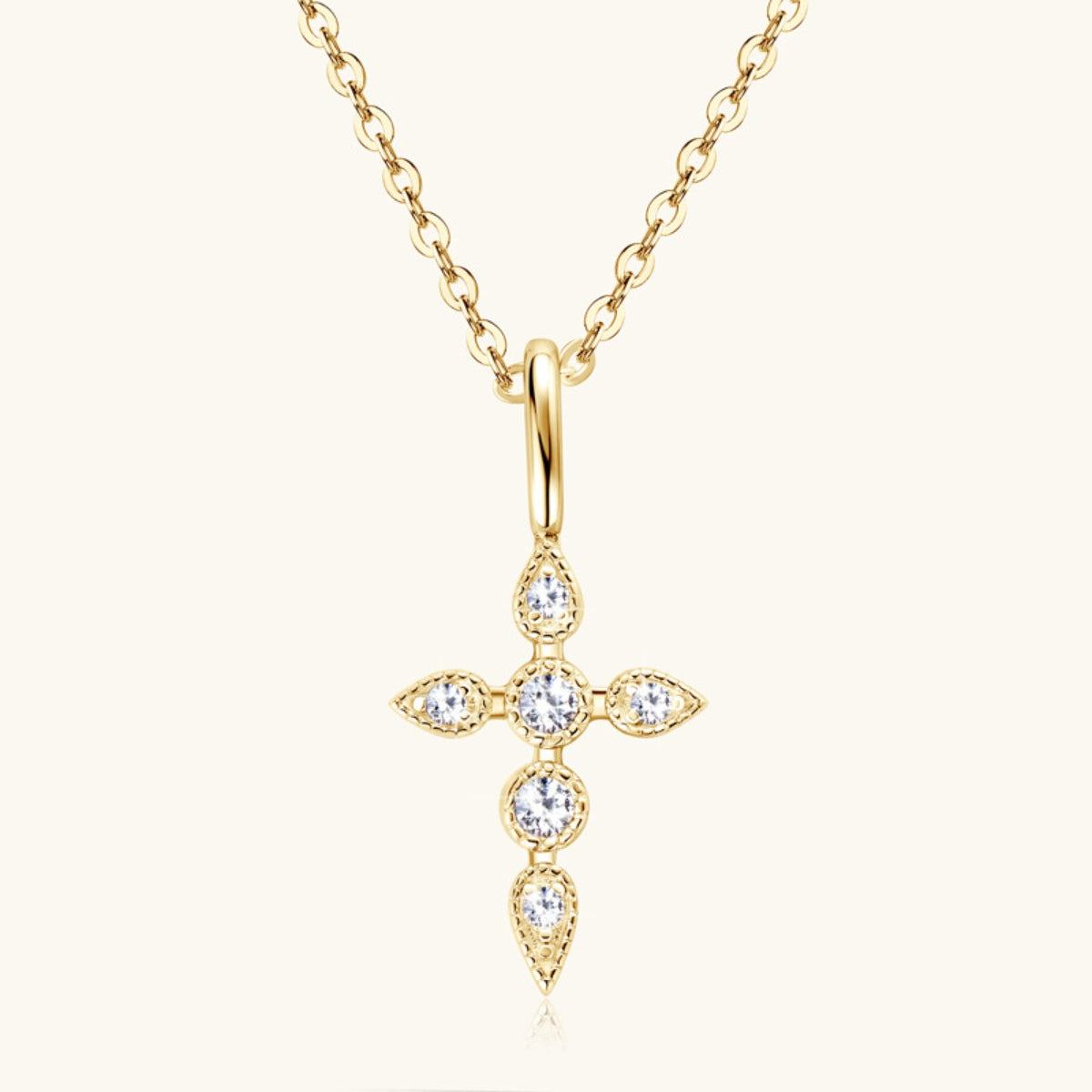 Silver Necklace | Elegant 925 Sterling Silver Moissanite Cross Pendant - Jsandiclothing.com