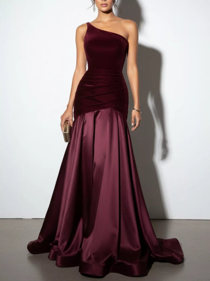Single Shoulder Floor Length Dress - Jsandiclothing.com
