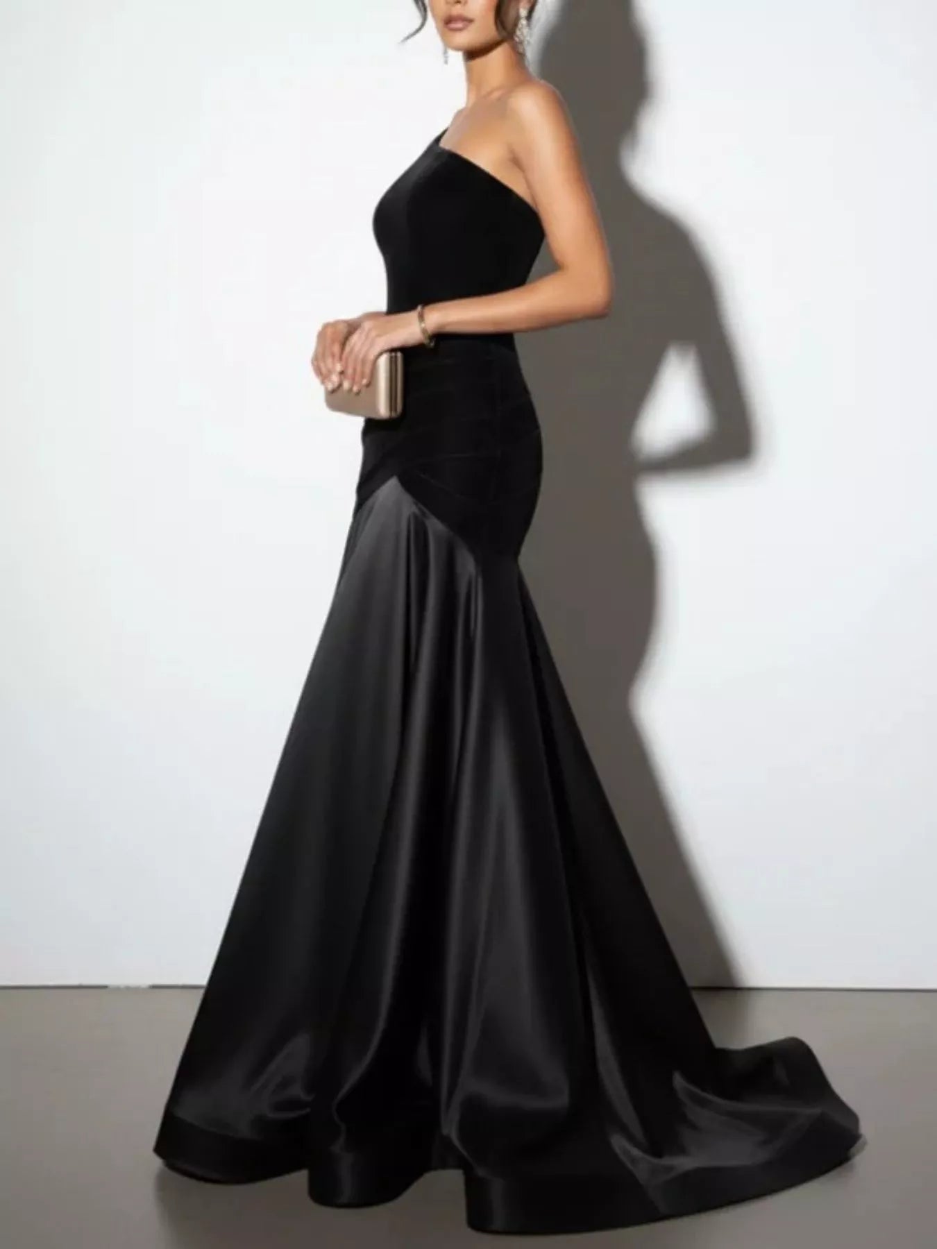 Single Shoulder Floor Length Dress - Jsandiclothing.com