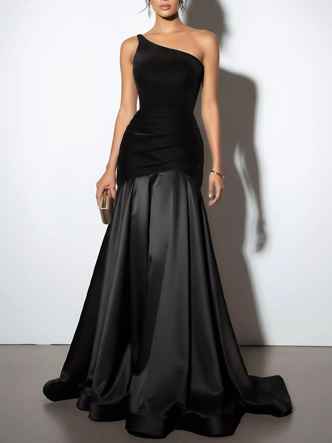Single Shoulder Floor Length Dress - Jsandiclothing.com