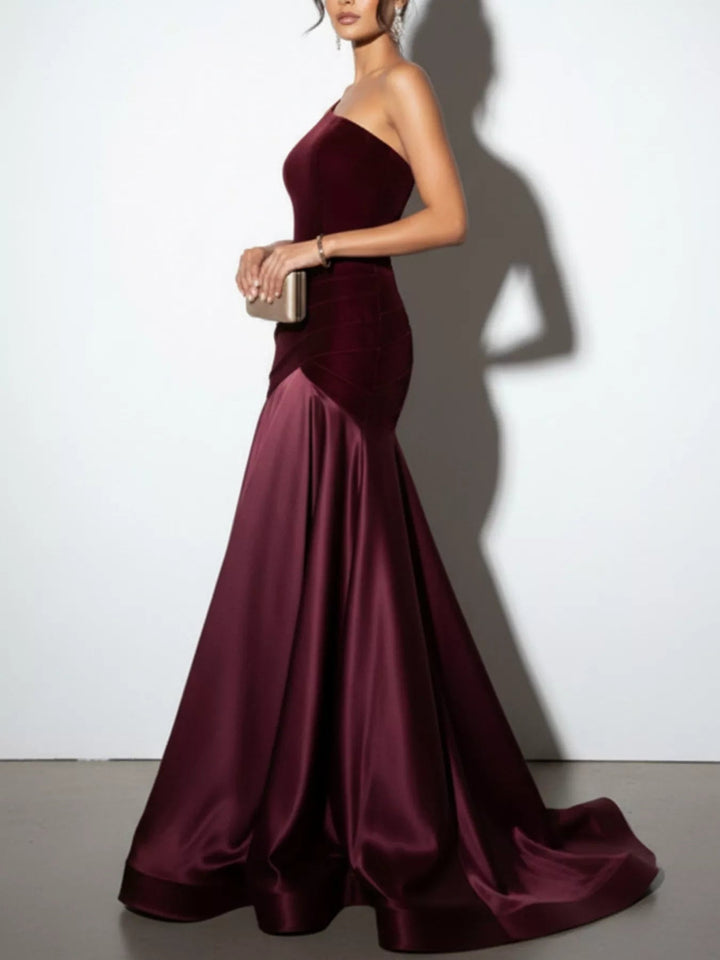 Single Shoulder Floor Length Dress - Jsandiclothing.com