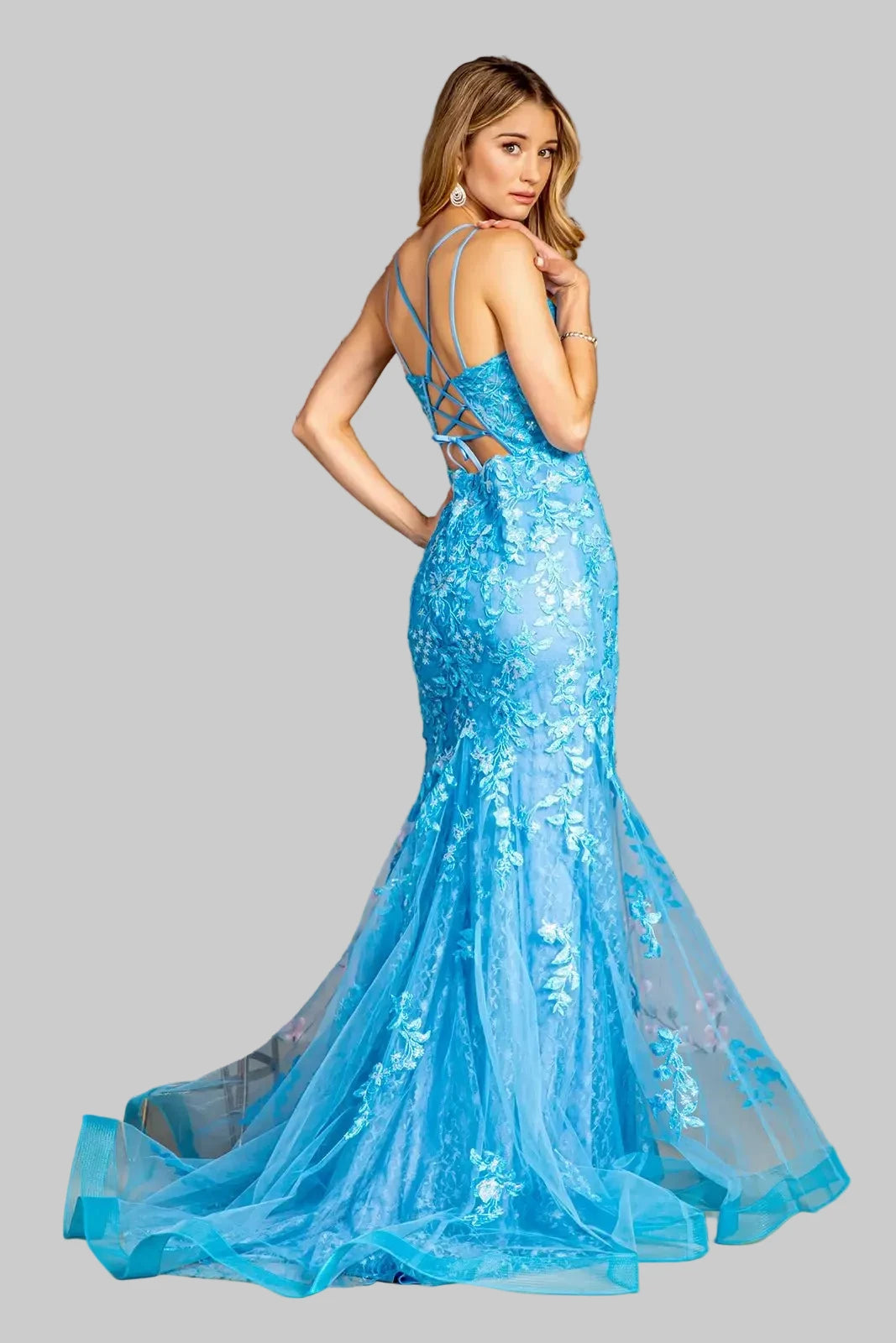 Sleeveless Fashion Forward Mermaid Gown w/ Floral Motif GLGL3333 - Jsandiclothing.com