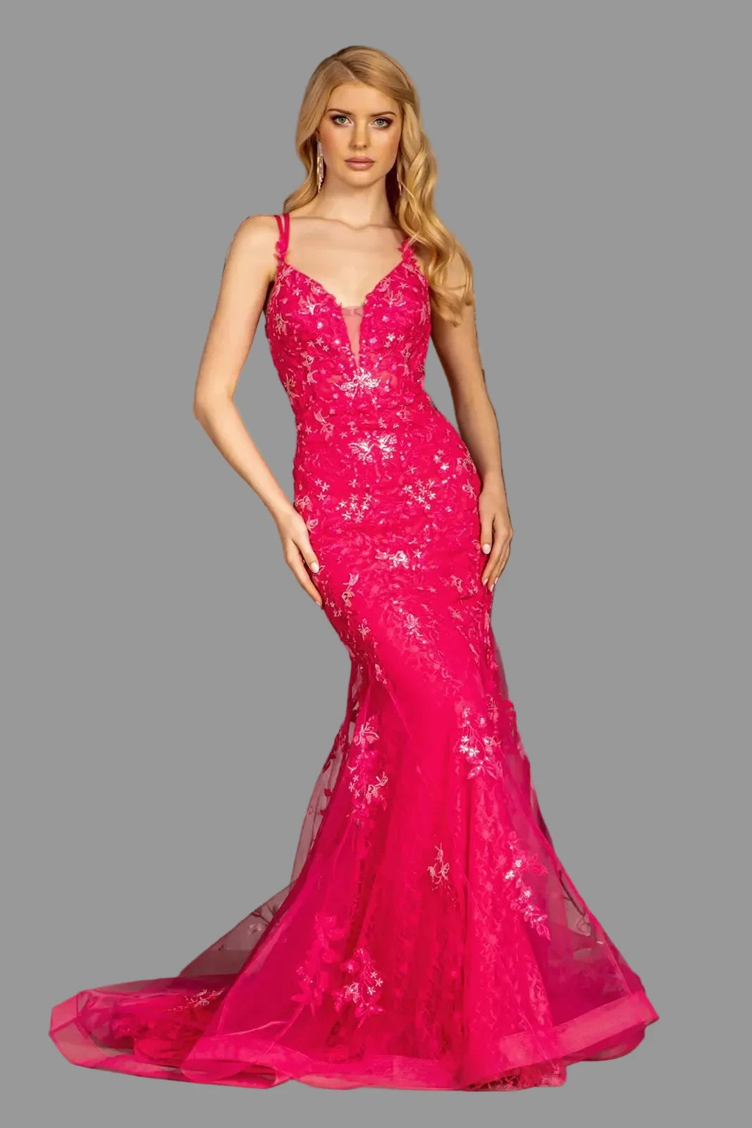 Sleeveless Fashion Forward Mermaid Gown w/ Floral Motif GLGL3333 - Jsandiclothing.com
