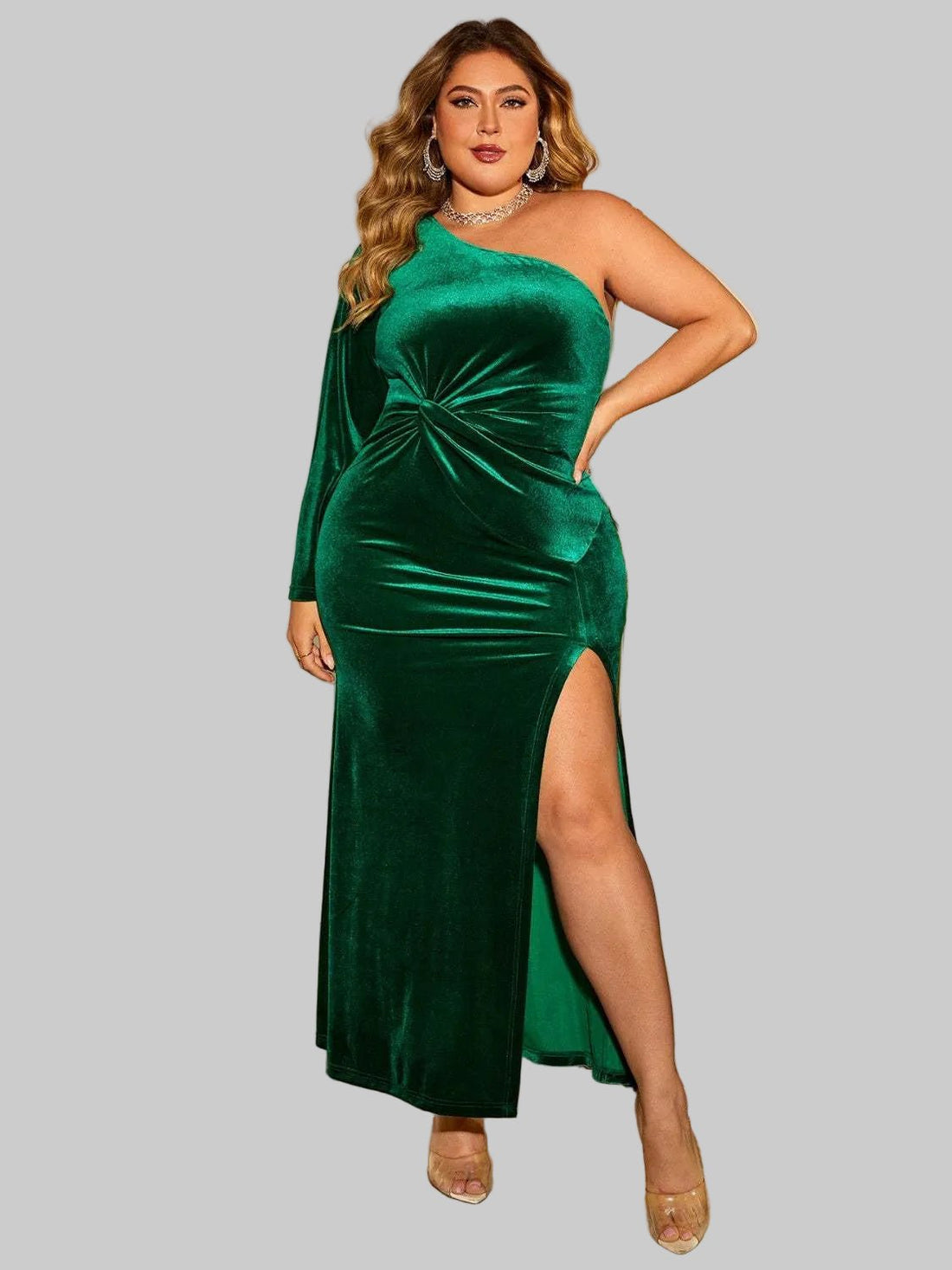 Slit Dress| Honey Plus Size One - Shoulder Twisted| Elegant & Stylish - Jsandiclothing.com