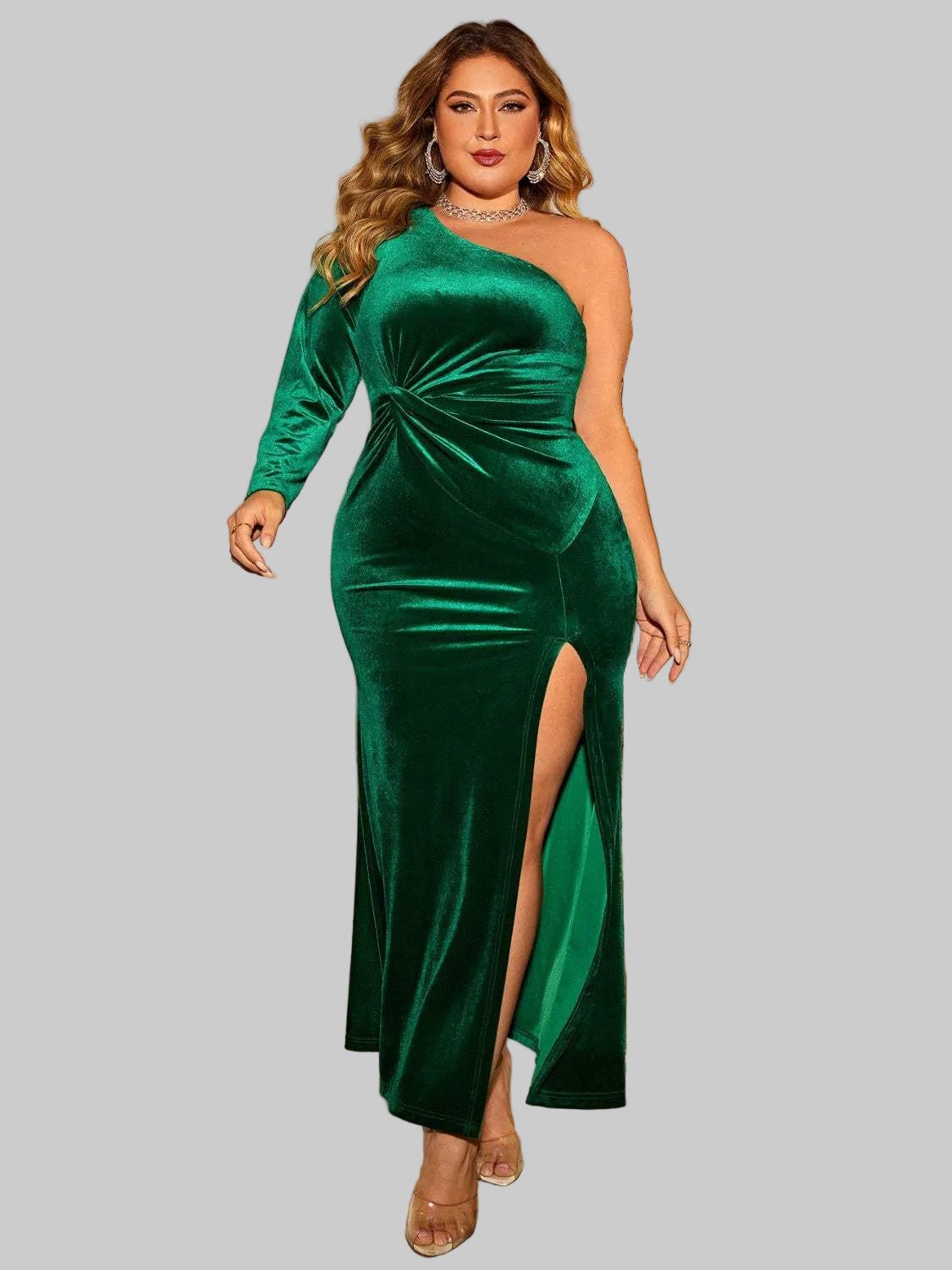 Slit Dress| Honey Plus Size One - Shoulder Twisted| Elegant & Stylish - Jsandiclothing.com