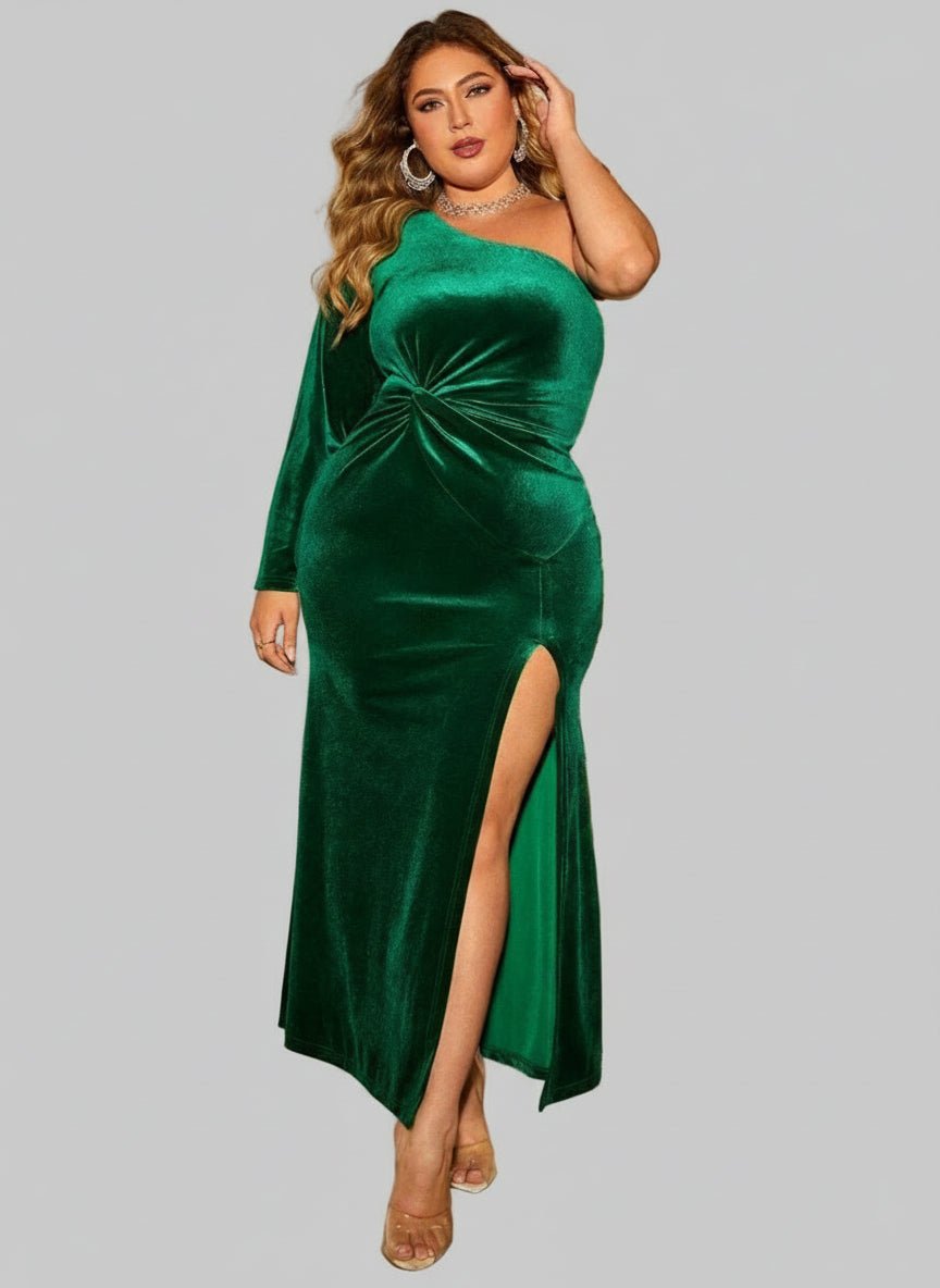 Slit Dress| Honey Plus Size One - Shoulder Twisted| Elegant & Stylish - Jsandiclothing.com