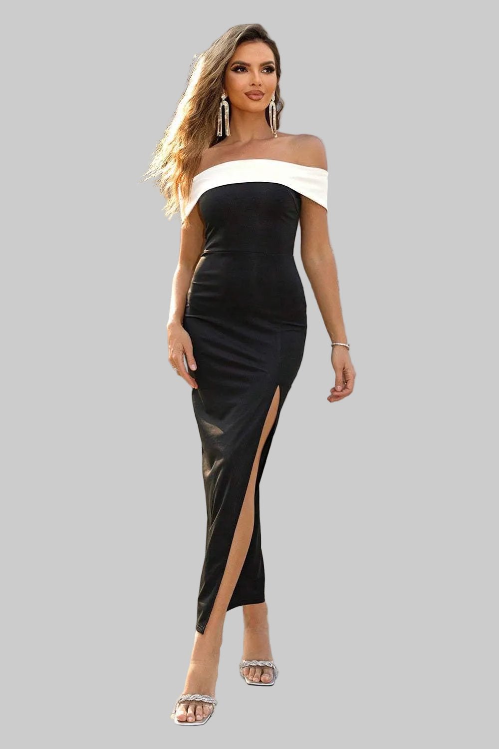 Slit dress Off - Shoulder Neckline - Jsandiclothing.com