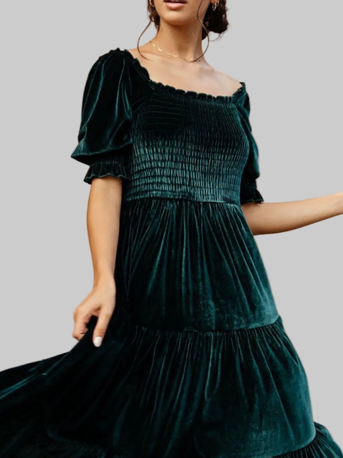 Smocked Half Sleeve Tiered Midi Dress - Elegant & Comfortable Fit - Jsandiclothing.com