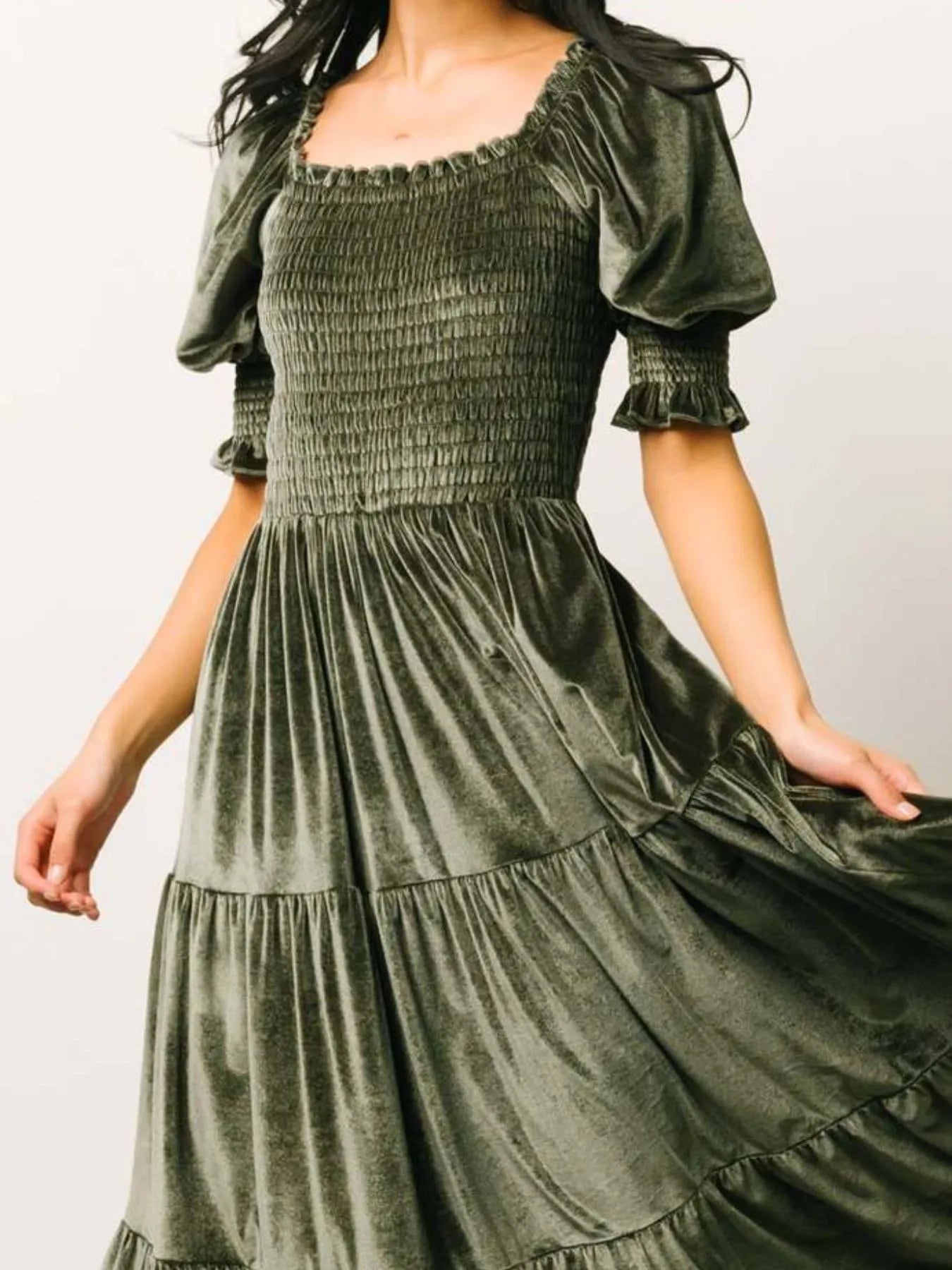Smocked Half Sleeve Tiered Midi Dress - Elegant & Comfortable Fit - Jsandiclothing.com