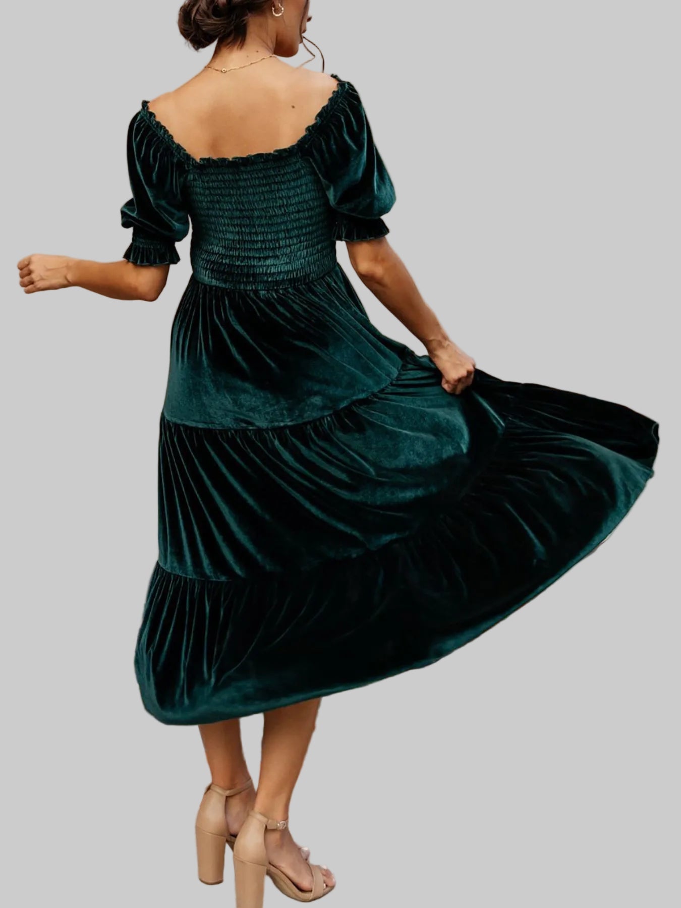 Smocked Half Sleeve Tiered Midi Dress - Elegant & Comfortable Fit - Jsandiclothing.com