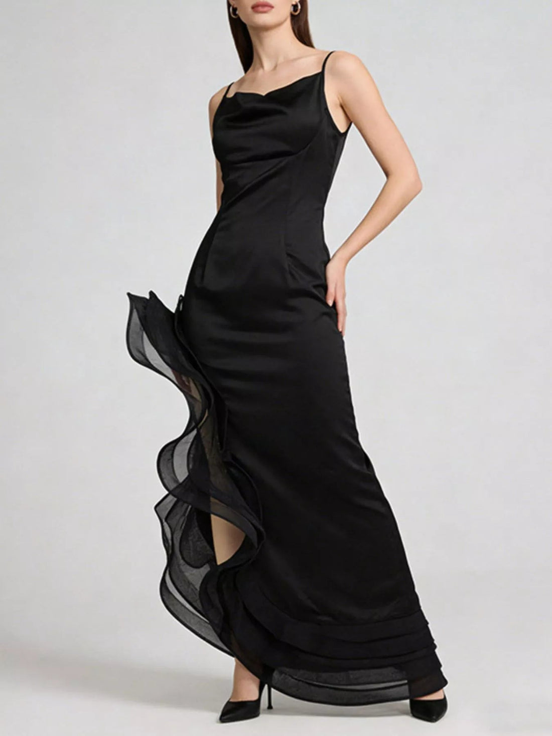 Spaghetti Strap Ruffle Slit Maxi Dress - Jsandiclothing.com
