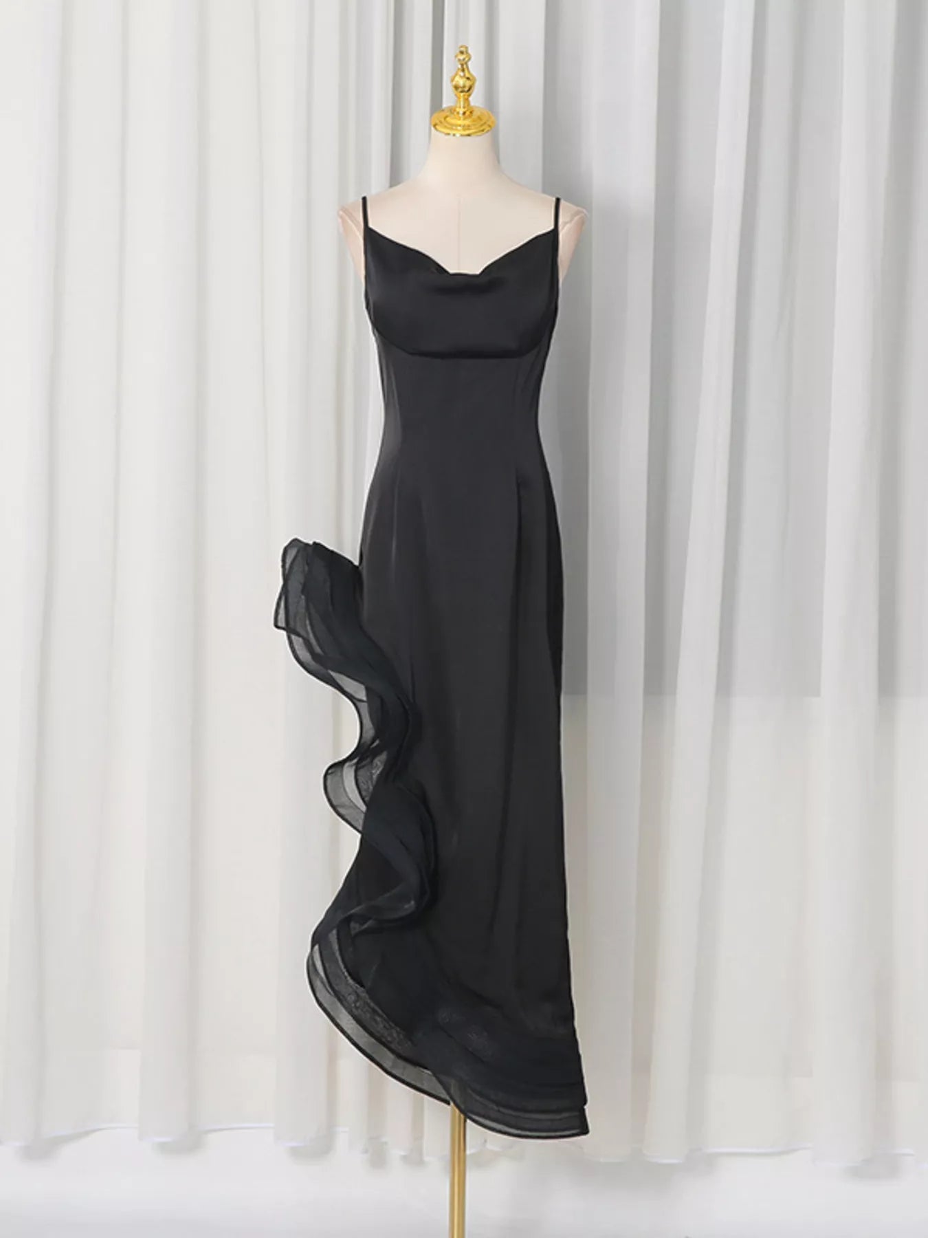 Spaghetti Strap Ruffle Slit Maxi Dress - Jsandiclothing.com