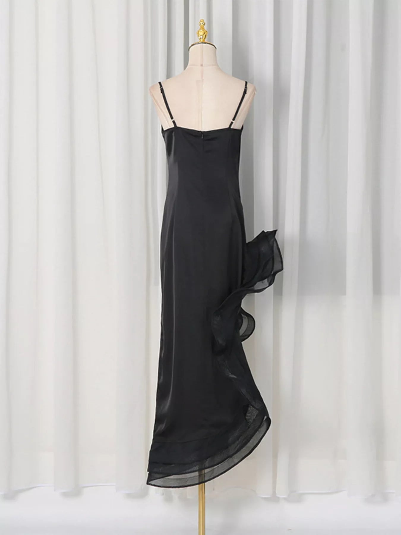 Spaghetti Strap Ruffle Slit Maxi Dress - Jsandiclothing.com