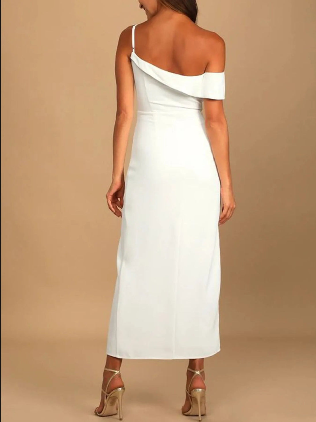 Split Asymmetrical Neck Midi Dress - Jsandiclothing.com