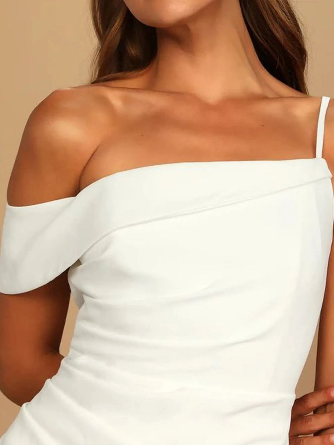 Split Asymmetrical Neck Midi Dress - Jsandiclothing.com