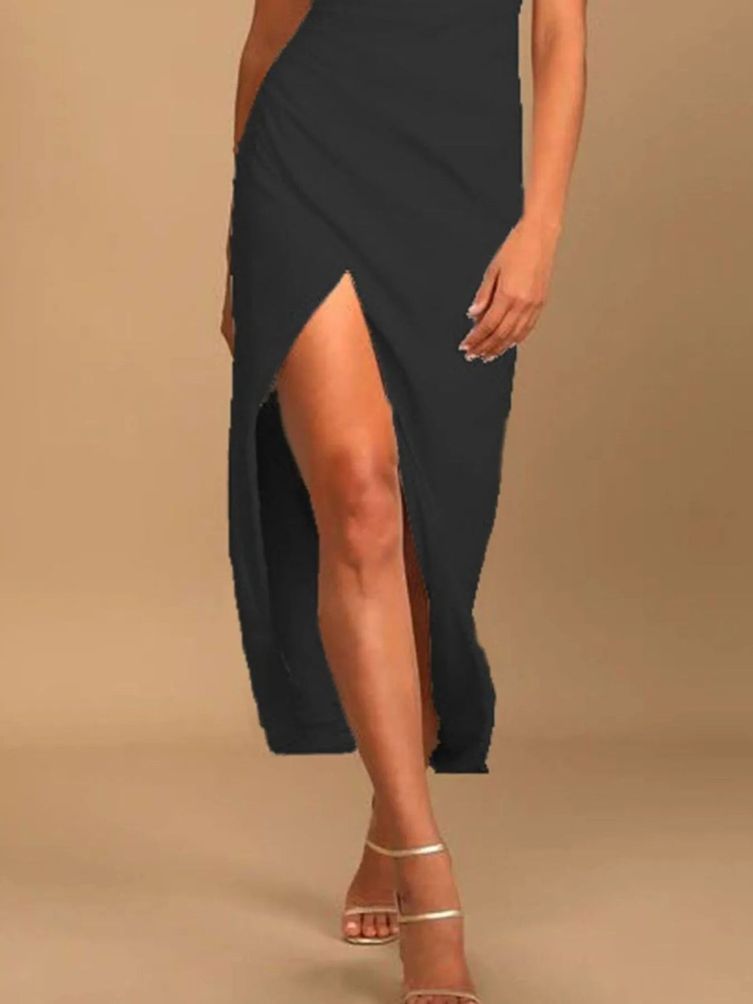Split Asymmetrical Neck Midi Dress - Jsandiclothing.com