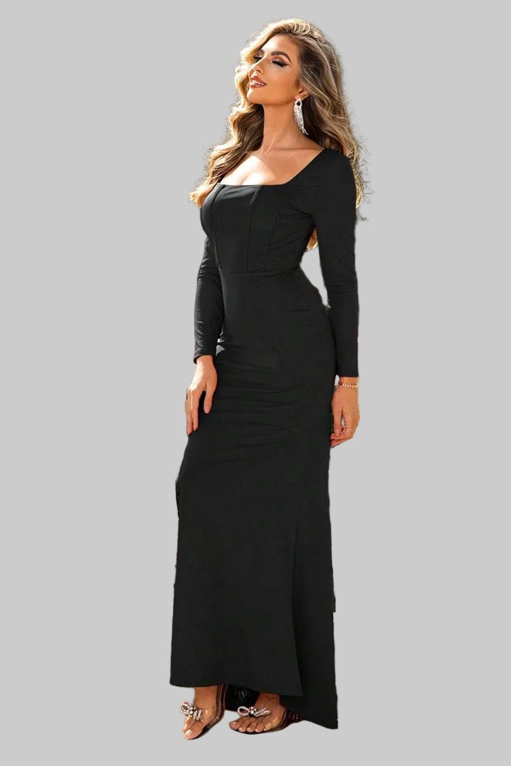 Square Neck Long Sleeve Dress for a Modern Sophisticated Look - Jsandiclothing.com