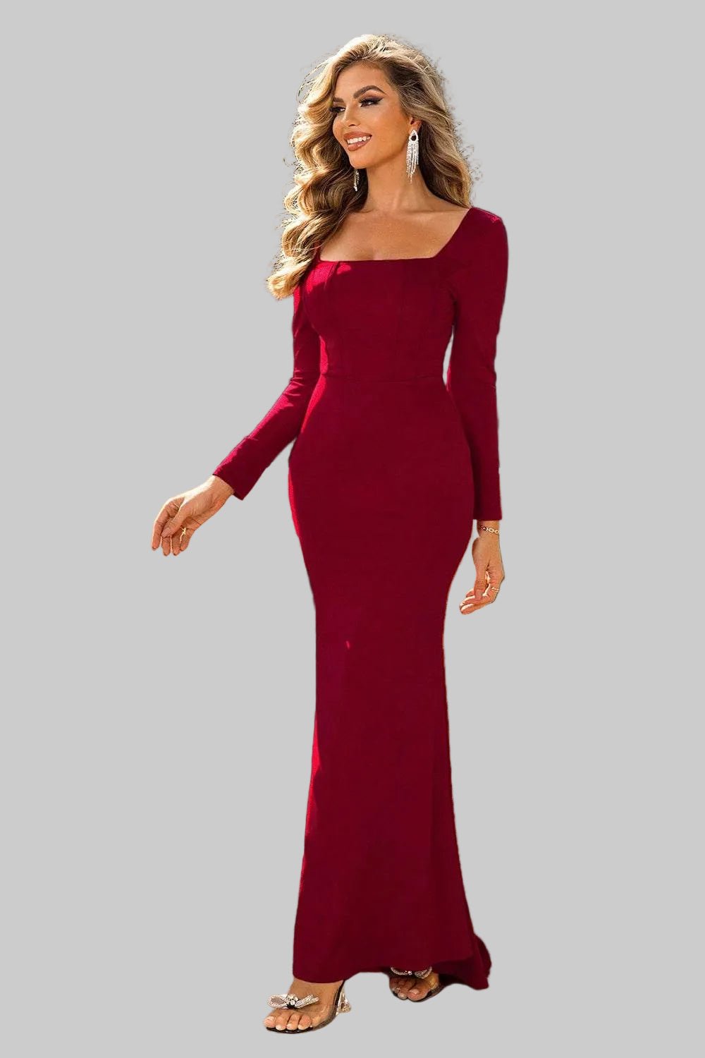 Square Neck Long Sleeve Dress for a Modern Sophisticated Look - Jsandiclothing.com