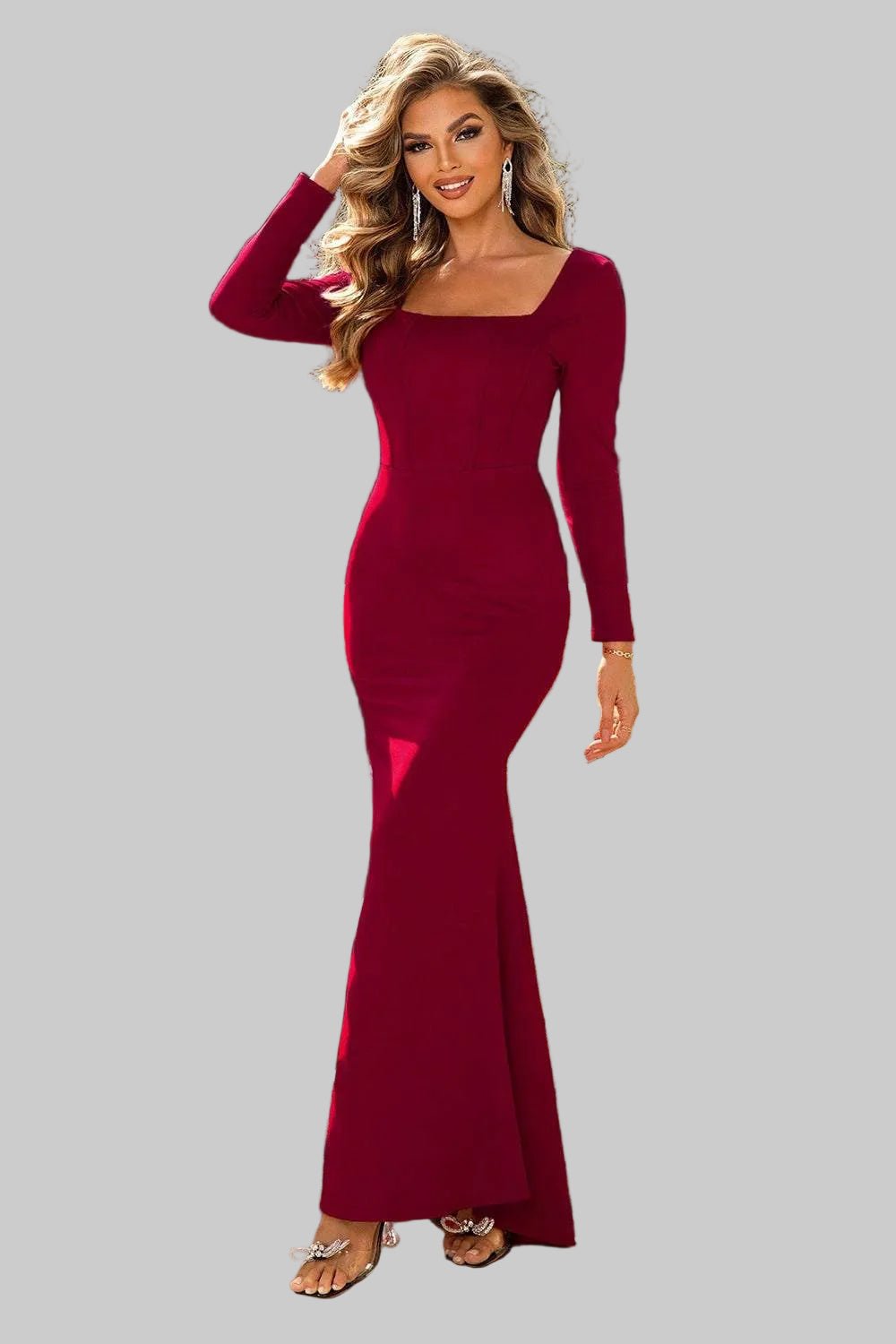 Square Neck Long Sleeve Dress for a Modern Sophisticated Look - Jsandiclothing.com