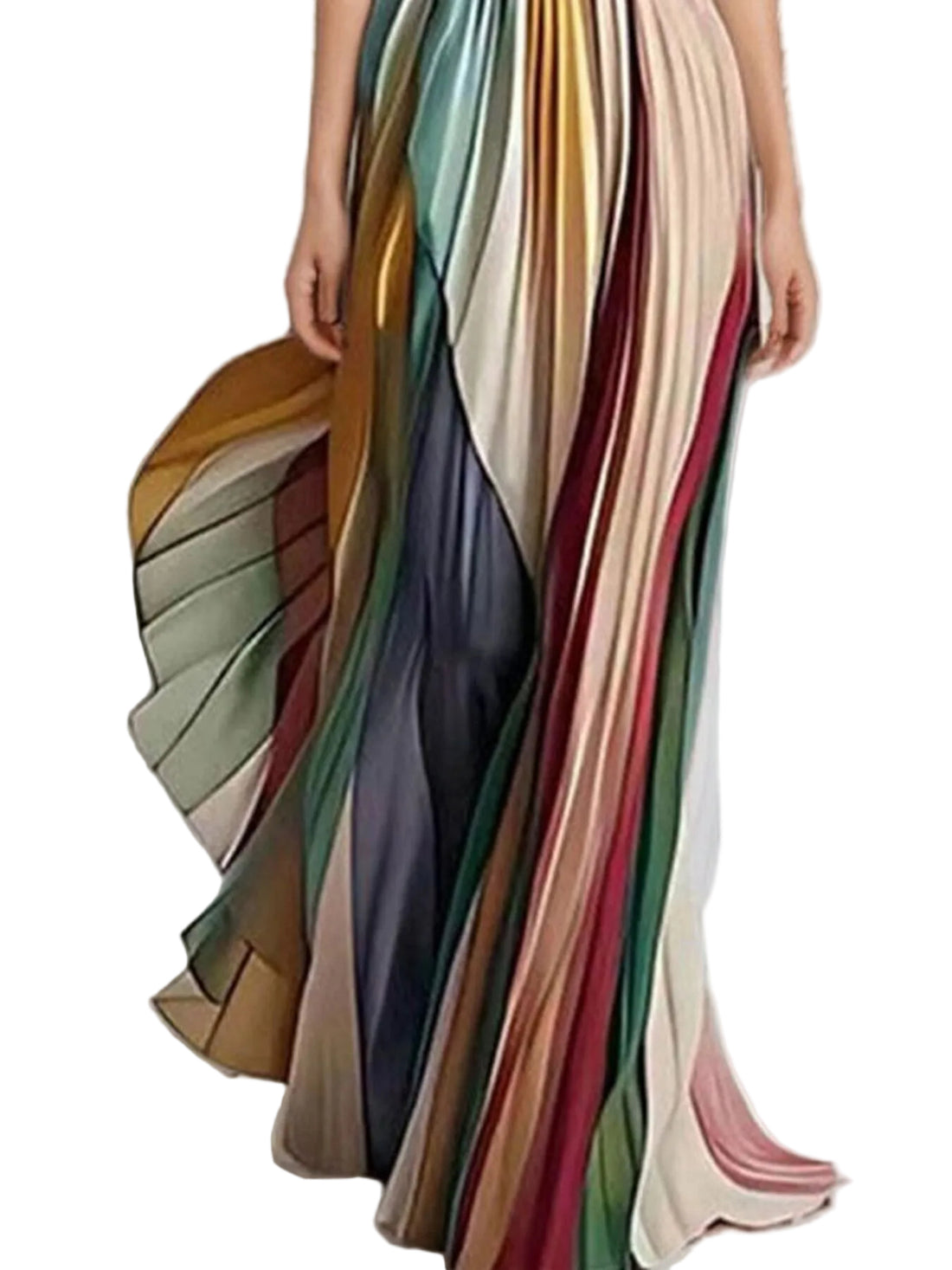 Striped Pleated Strapless Maxi Dress - JSandiClothing - Jsandiclothing.com
