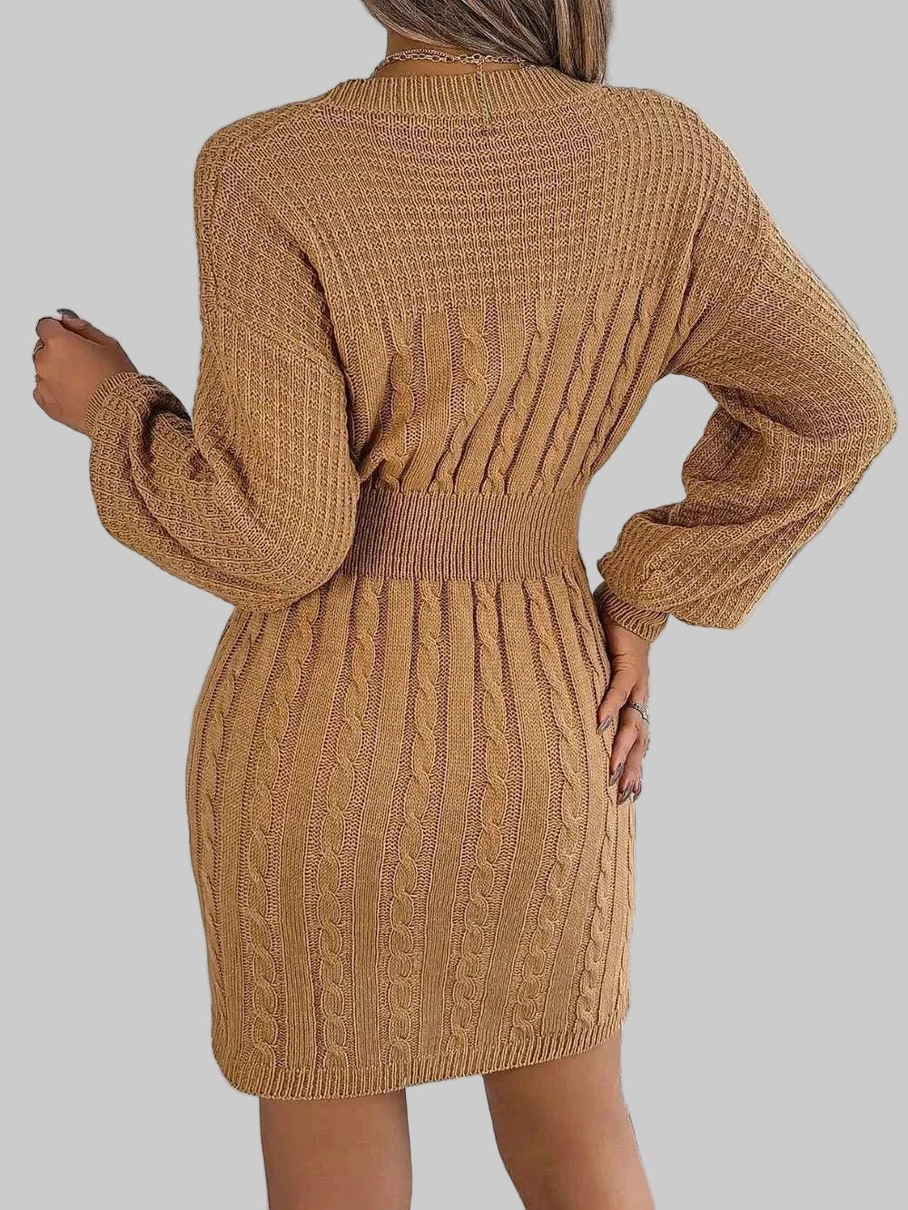 Sweater Dress - Cable - Knit Cutout Round Neck Slit for Women| JSandi - Jsandiclothing.com